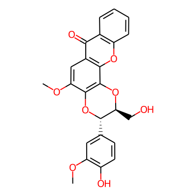 7H-1,4-Dioxino[2,3-c]xanthen-7-one, 2,3-dihydro-3-(4-hydroxy-3-methoxyphenyl)-2-(hydroxymethyl)-5-methoxy-, trans-(+/-)-