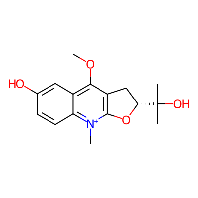 Furo(2,3-b)quinolinium, 2,3-dihydro-6-hydroxy-2-(1-hydroxy-1-methylethyl)-4-methoxy-9-methyl-, (R)-