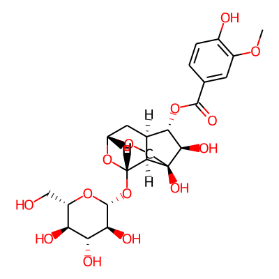 beta-D-Glucopyranoside, (3R,5S,5aS,6R,7S,8R,8aS)-hexahydro-8,8a-dihydroxy-7-((4-hydroxy-3-methoxybenzoyl)oxy)-3,6-methano-1H-cyclopenta(e)(1,3)dioxepin-5-yl