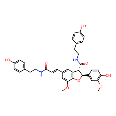 3-Benzofurancarboxamide, 2,3-dihydro-2-(4-hydroxy-3-methoxyphenyl)-N-(2-(4-hydroxyphenyl)ethyl)-5-((1E)-3-((2-(4-hydroxyphenyl)ethyl)amino)-3-oxo-1-propenyl)-7-methoxy-, (2R,3R)-rel-