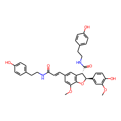 3-Benzofurancarboxamide, 2,3-dihydro-2-(4-hydroxy-3-methoxyphenyl)-N-(2-(4-hydroxyphenyl)ethyl)-5-((1E)-3-((2-(4-hydroxyphenyl)ethyl)amino)-3-oxo-1-propenyl)-7-methoxy-, (2R,3R)-rel-