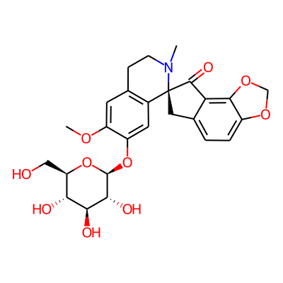 Spiro(7H-indeno(4,5-d)-1,3-dioxole-7,1'(2'H)-isoquinolin)-8(6H)-one,7'-(beta-D-glucopyranosyloxy)-3',4'-dihydro-6'-methoxy-2'-methyl-, (2'S)-