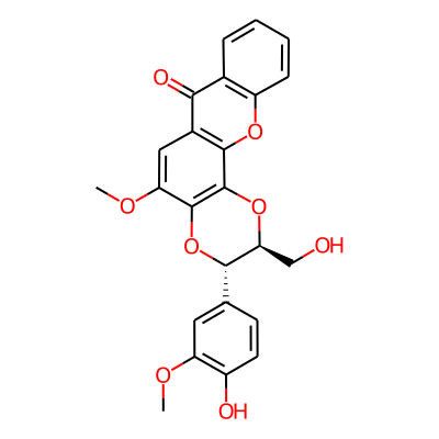7H-1,4-Dioxino[2,3-c]xanthen-7-one, 2,3-dihydro-3-(4-hydroxy-3-methoxyphenyl)-2-(hydroxymethyl)-5-methoxy-, trans-(+/-)-