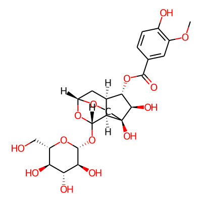 beta-D-Glucopyranoside, (3R,5S,5aS,6R,7S,8R,8aS)-hexahydro-8,8a-dihydroxy-7-((4-hydroxy-3-methoxybenzoyl)oxy)-3,6-methano-1H-cyclopenta(e)(1,3)dioxepin-5-yl